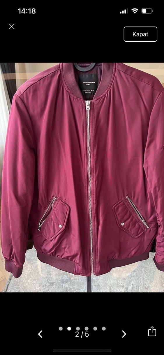 Bordo Fermuarlı Kadın Ceket zara marka - Görsel 2