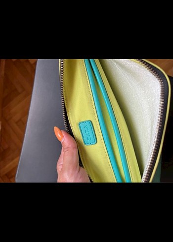 Turkuaz Baskılı Deri Kadın Clutch Çanta - Görsel 3