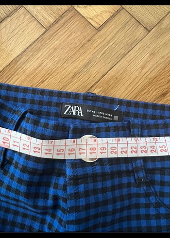 Mavi Kareli Düğmeli Kadın Pantolon - Görsel 3