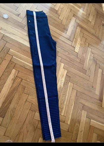 Mavi Kareli Düğmeli Kadın Pantolon - Görsel 4