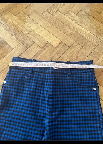 Mavi Kareli Düğmeli Kadın Pantolon - Görsel 2