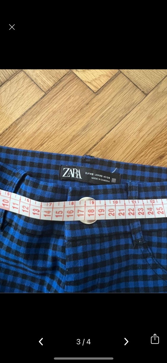 Mavi Kareli Düğmeli Kadın Pantolon - Görsel 3