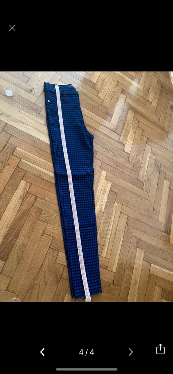 Mavi Kareli Düğmeli Kadın Pantolon - Görsel 4