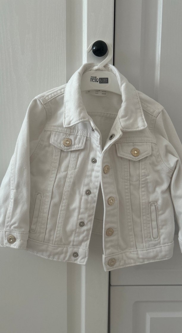 Kız Çocuk Beyaz Düğmeli Kot Ceket - Görsel 2