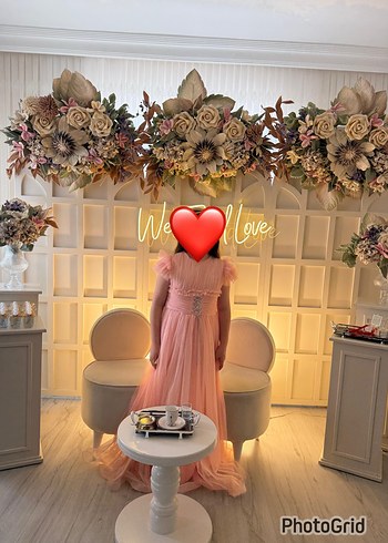 Pembe Bohem V-Yaka Kız Çocuk Elbisesi