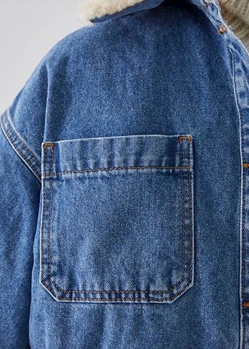 s Beden Kadın Mavi Kürklü Denim Ceket