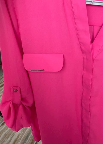 Zara Düğmeli Pembe V Yaka Salaş Kadın Gömlek