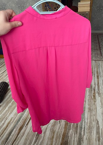 40 Beden Düğmeli Pembe V Yaka Salaş Kadın Gömlek