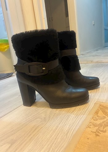 Siyah Deri Kürklü Topuklu Bot - Görsel 2