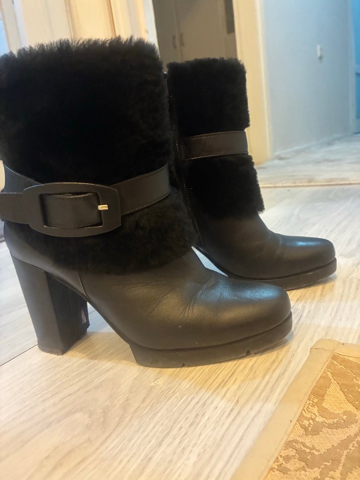 Siyah Deri Kürklü Topuklu Bot - Görsel 3