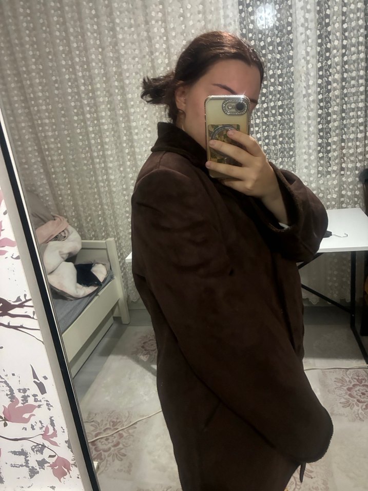 Kahverengi Süet Vintage Kadın Kaban - Görsel 4