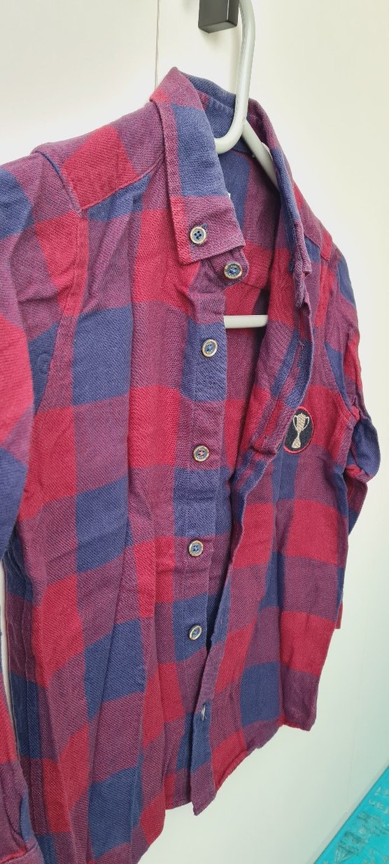 Erkek Çocuk Bordo Kareli Uzun Kollu Gömlek - Görsel 4