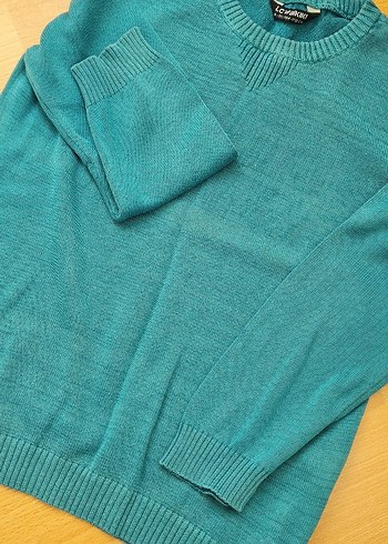 Turkuaz Cocuk Triko Bisiklet Yaka Kazak - Görsel 4