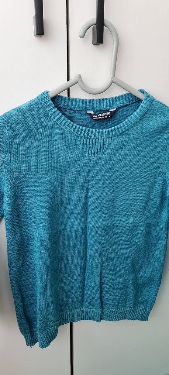 Turkuaz Cocuk Triko Bisiklet Yaka Kazak - Görsel 2