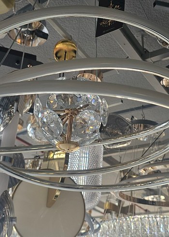 Altın Renkli Kristal Detaylı Led Avize