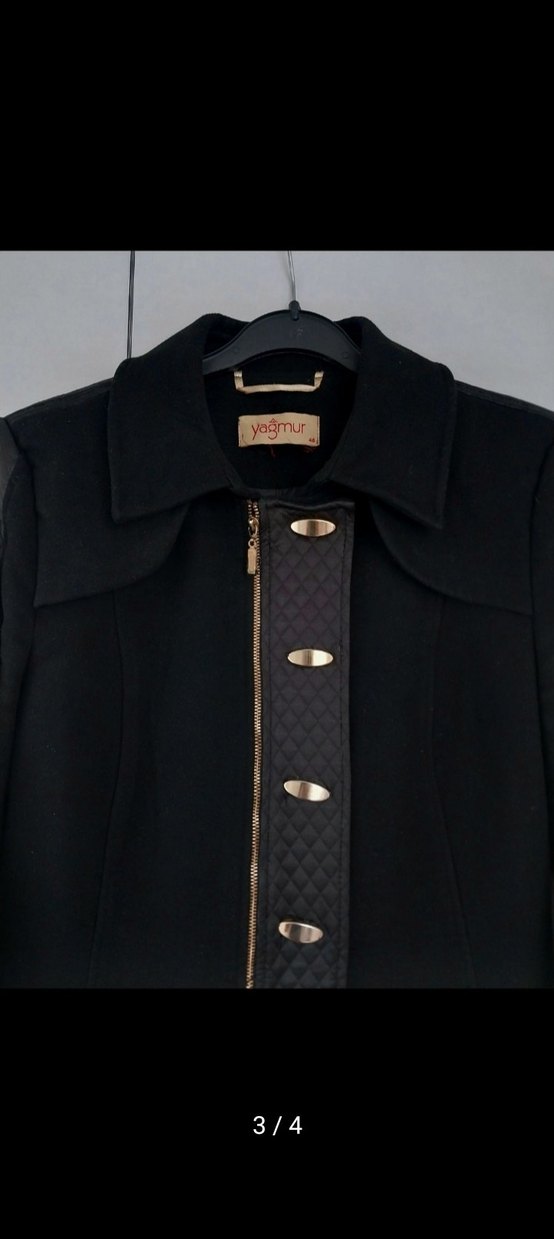 Siyah Uzun Süet Düğmeli Kadın Kaban - Görsel 2