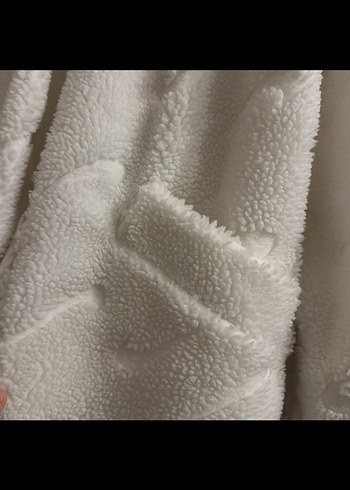 Beyaz Peluş Kadın Kışlık Midi Mont - Görsel 6