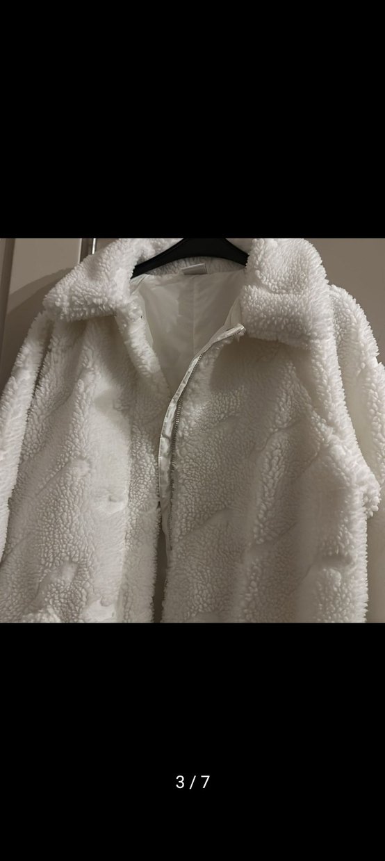 Beyaz Peluş Kadın Kışlık Midi Mont - Görsel 3