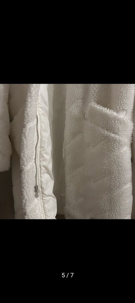 Beyaz Peluş Kadın Kışlık Midi Mont - Görsel 5