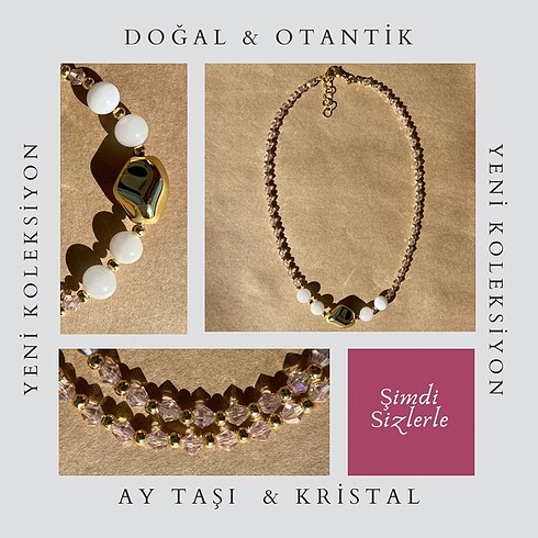 Doğal ay taşlı kristal kolye