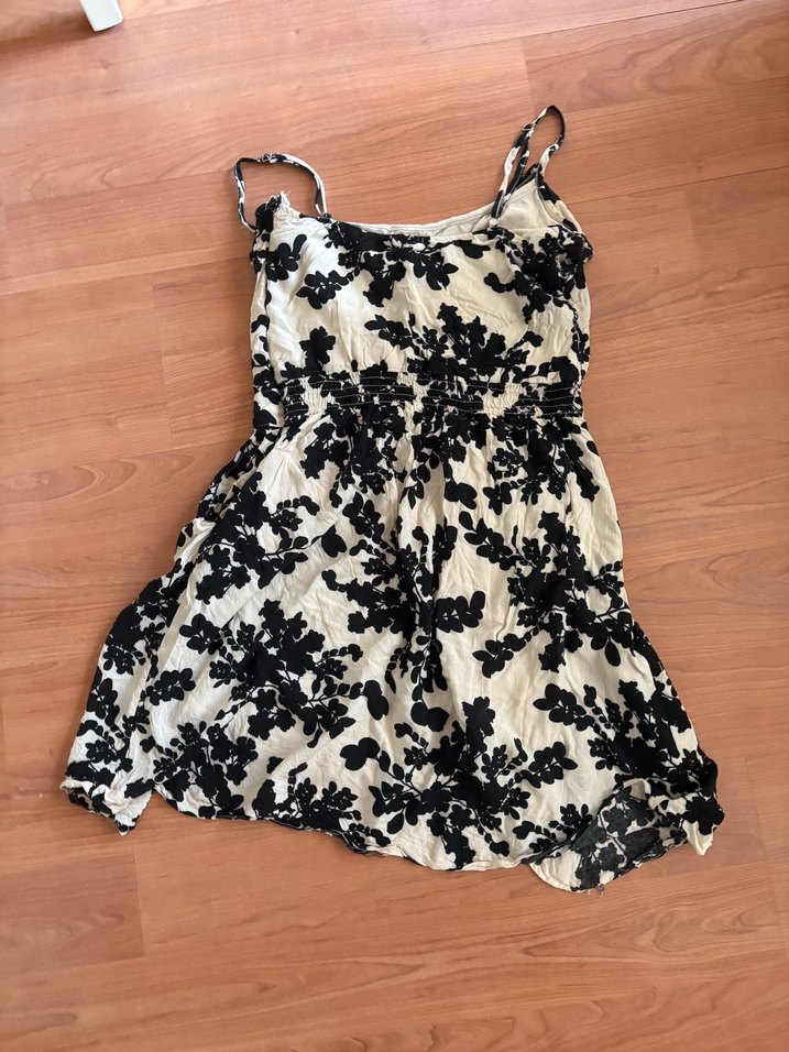 Askılı Siyah Beyaz Bohem Uzun Elbise - Görsel 2