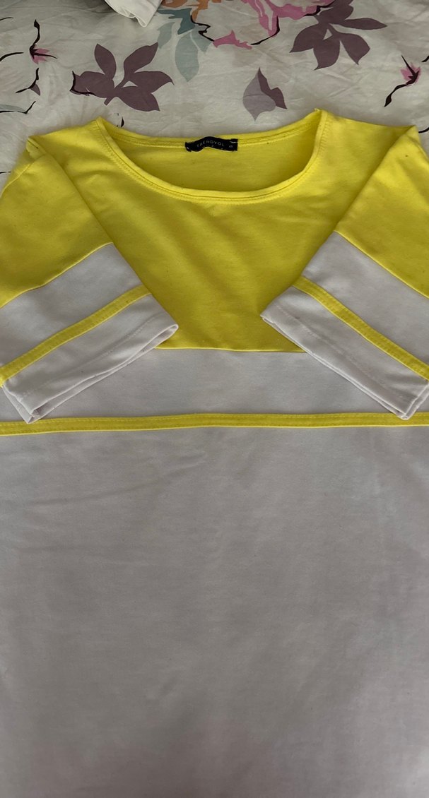 Sarı Beyaz Hamile Kısa Kollu Elbise - Görsel 2