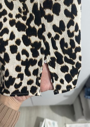 xs Beden Kahverengi Leopar Desenli Midi Kadın Elbise