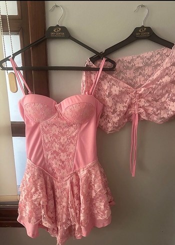 Dantel Detaylı Pembe Mini Elbise - Görsel 3