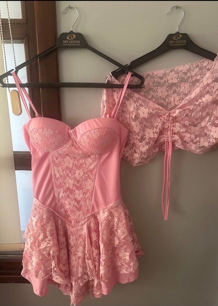 Dantel Detaylı Pembe Mini Elbise - Görsel 3