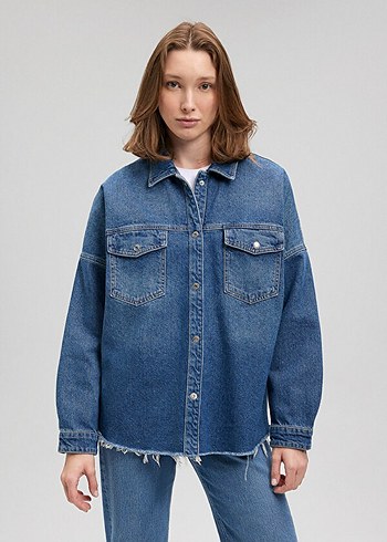 s Beden Çıtçıtlı Mavi Denim Gömlek Ceket