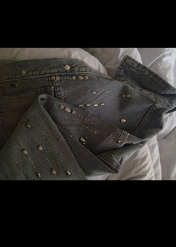Parlak Taşlı Gri Jean Kot Gömlek Ceket - Görsel 12