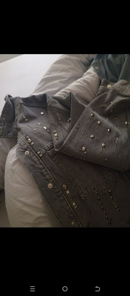 Parlak Taşlı Gri Jean Kot Gömlek Ceket - Görsel 4