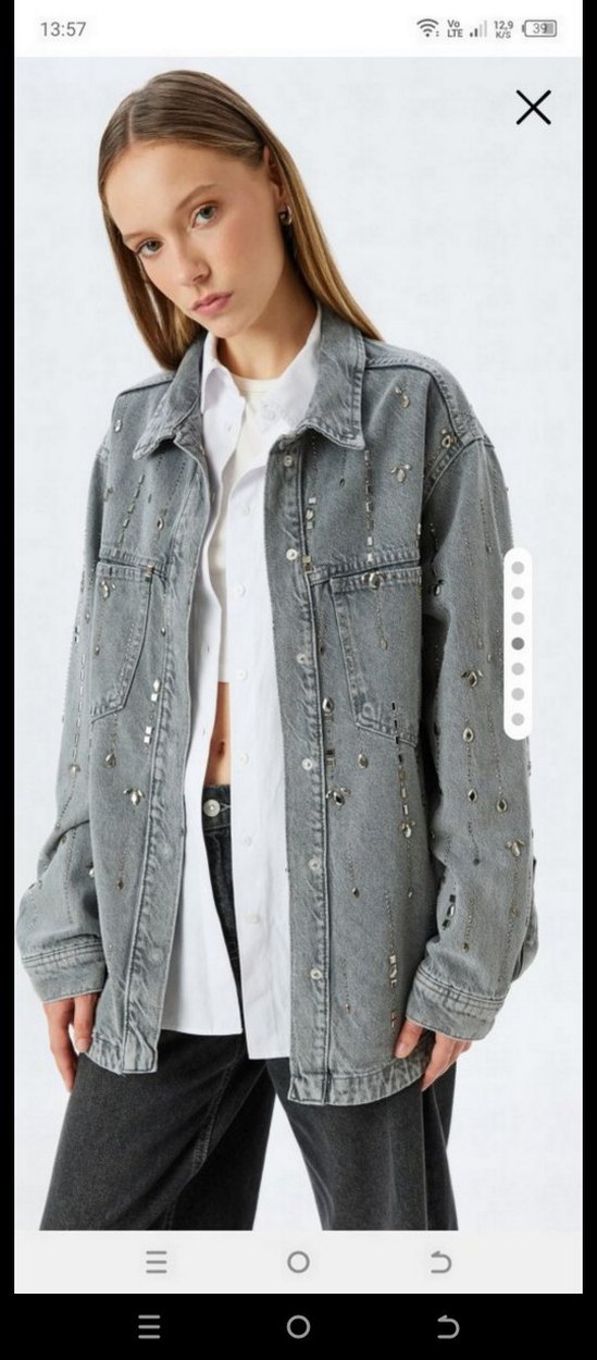 Parlak Taşlı Gri Jean Kot Gömlek Ceket - Görsel 2