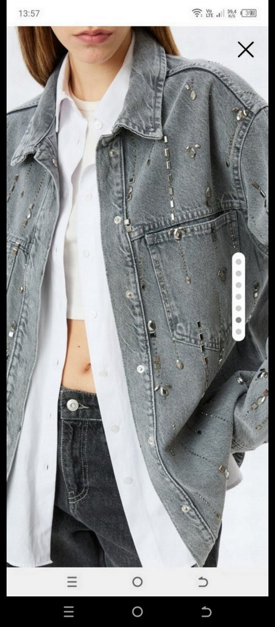 Parlak Taşlı Gri Jean Kot Gömlek Ceket - Görsel 5