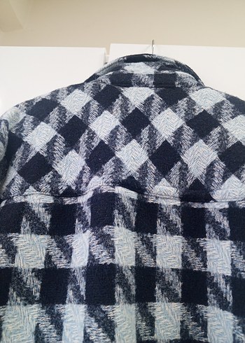 Lacivert Ekoseli Düğmeli Yün Gömlek Ceket - Görsel 7