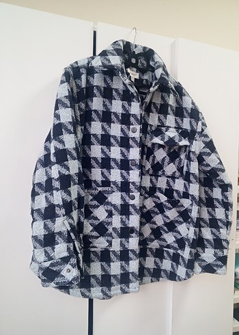 Lacivert Ekoseli Düğmeli Yün Gömlek Ceket - Görsel 5