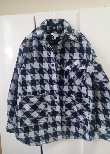 Lacivert Ekoseli Düğmeli Yün Gömlek Ceket - Görsel 4