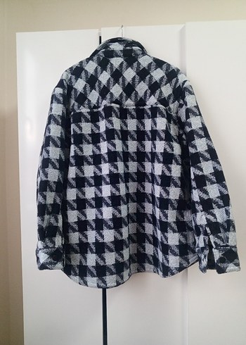 Lacivert Ekoseli Düğmeli Yün Gömlek Ceket - Görsel 6