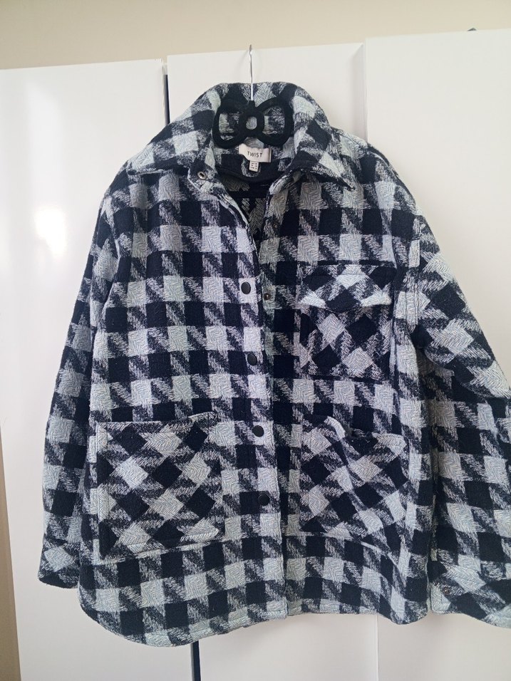 Lacivert Ekoseli Düğmeli Yün Gömlek Ceket - Görsel 4