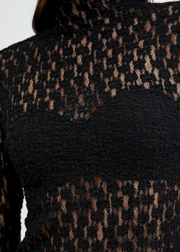 Dantel Detaylı Siyah Uzun Kollu Bluz - Görsel 5