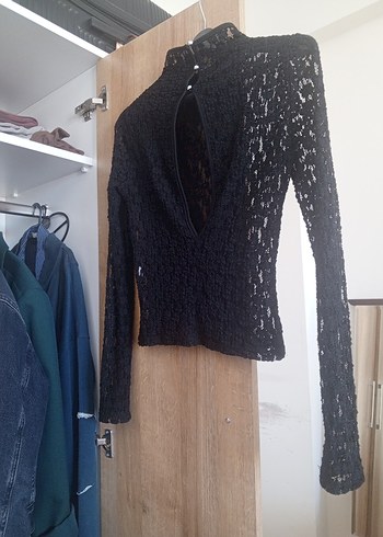 Dantel Detaylı Siyah Uzun Kollu Bluz - Görsel 7