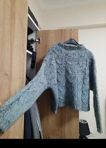 Mavi Gri Saç Örgü Kazak - Görsel 8