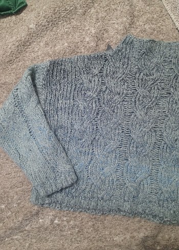 Mavi Gri Saç Örgü Kazak - Görsel 4