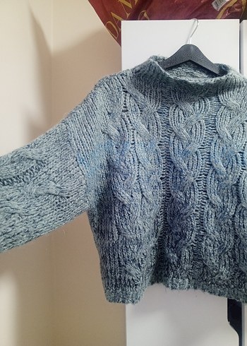 Mavi Gri Saç Örgü Kazak - Görsel 3