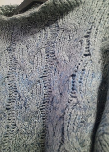 Mavi Gri Saç Örgü Kazak - Görsel 6