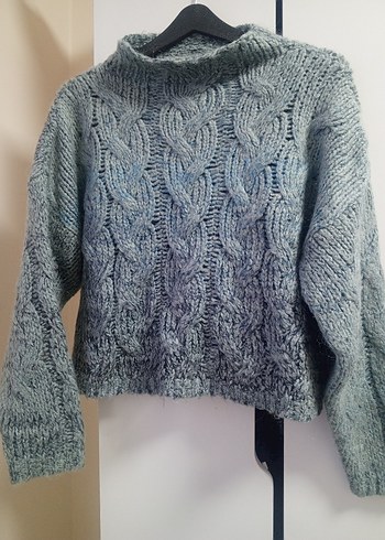 Mavi Gri Saç Örgü Kazak - Görsel 2