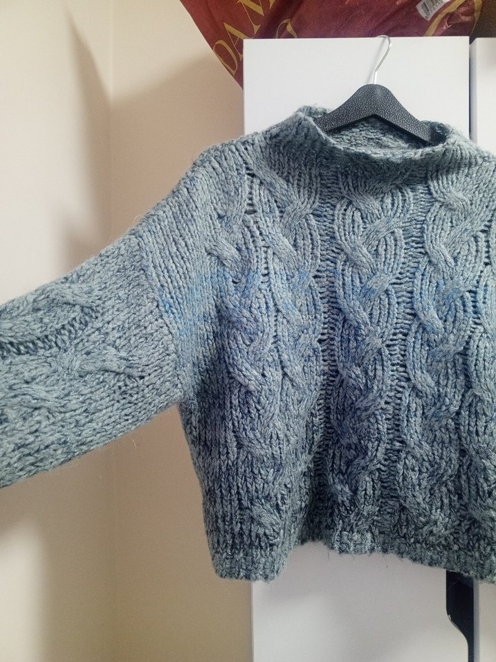 Mavi Gri Saç Örgü Kazak - Görsel 3