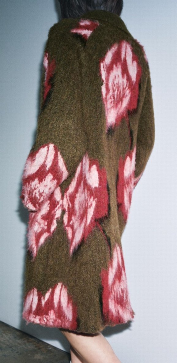 Batik Desenli Fırçalanmış Jakar Örgü Kaban - Görsel 5