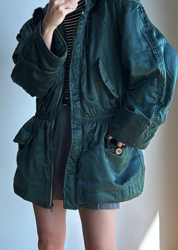 Yeşil Saten Midi Kaban - Görsel 2