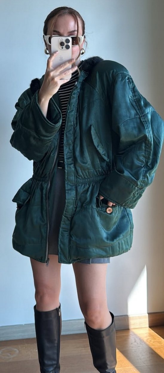 Yeşil Saten Midi Kaban - Görsel 2